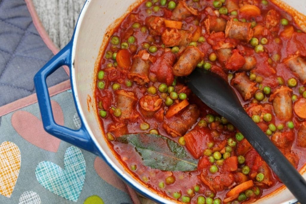 A simple sausage casserole that can be made gluten free if necessary