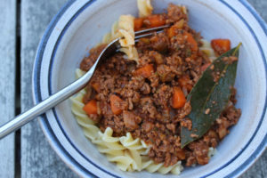 My spaghetti bolognese has a few special ingredients in it. All revealed in the recipe. Picture from above. #spaghettibolognese