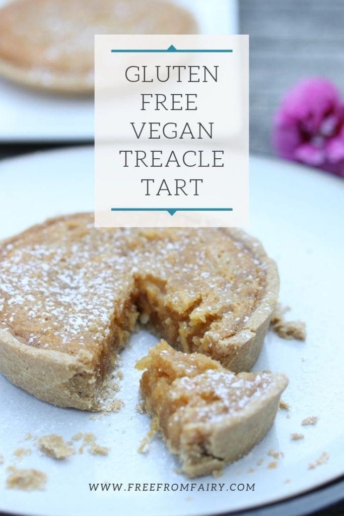 Easy gluten free and vegan treacle tart. Various options to make the recipe refined sugar free and nut free. If you tolerate gluten then use wheat flour. #glutenfreedessert #glutenfreetreacletart #vegantreacletart #dairyfreetreacletart #dairyfreedessert #glutenfreevegan