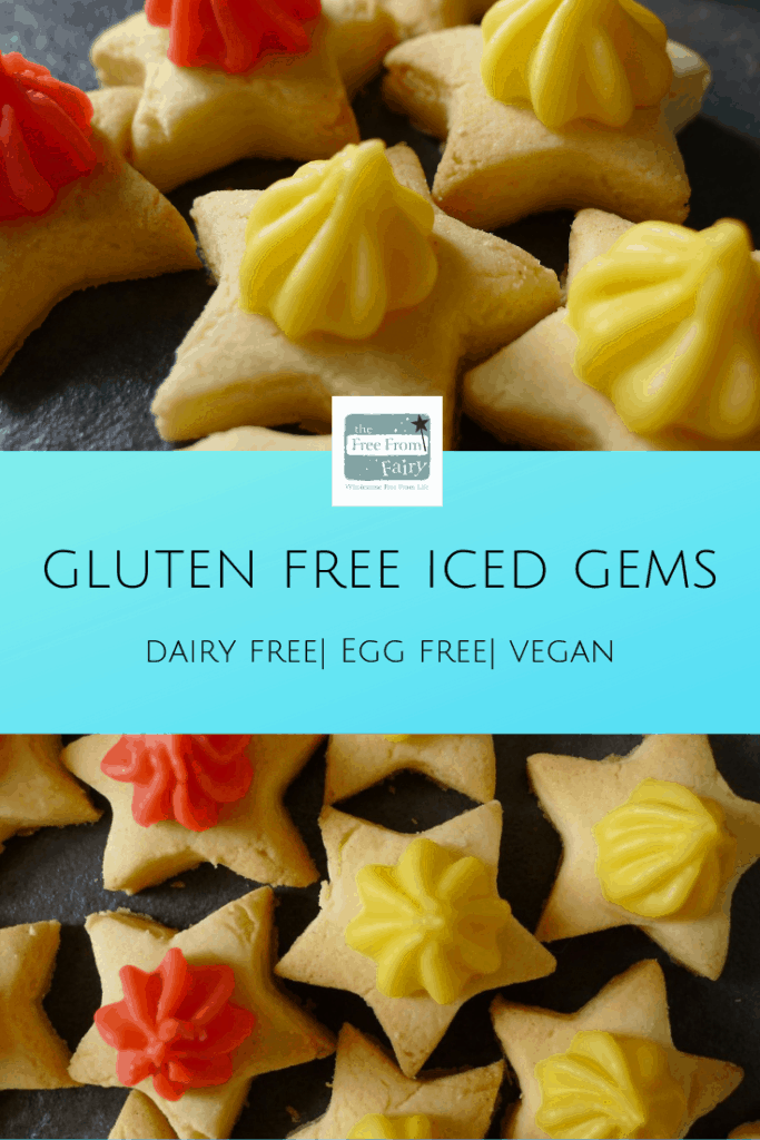 gluten free iced gems made with Free From Fairy wholegrain gluten free flour. This recipe is #glutenfree #dairyfree and #eggfree. It is suitable for those on the #vegan diet. 