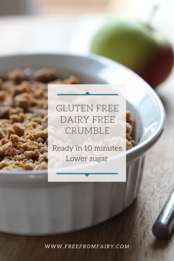 A quick gluten free dairy free crumble that can be made in 10 minutes. The perfect topping for any fruit you have. #glutenfreecrumble #dairyfreecrumble #vegancrumble #freefromfairy