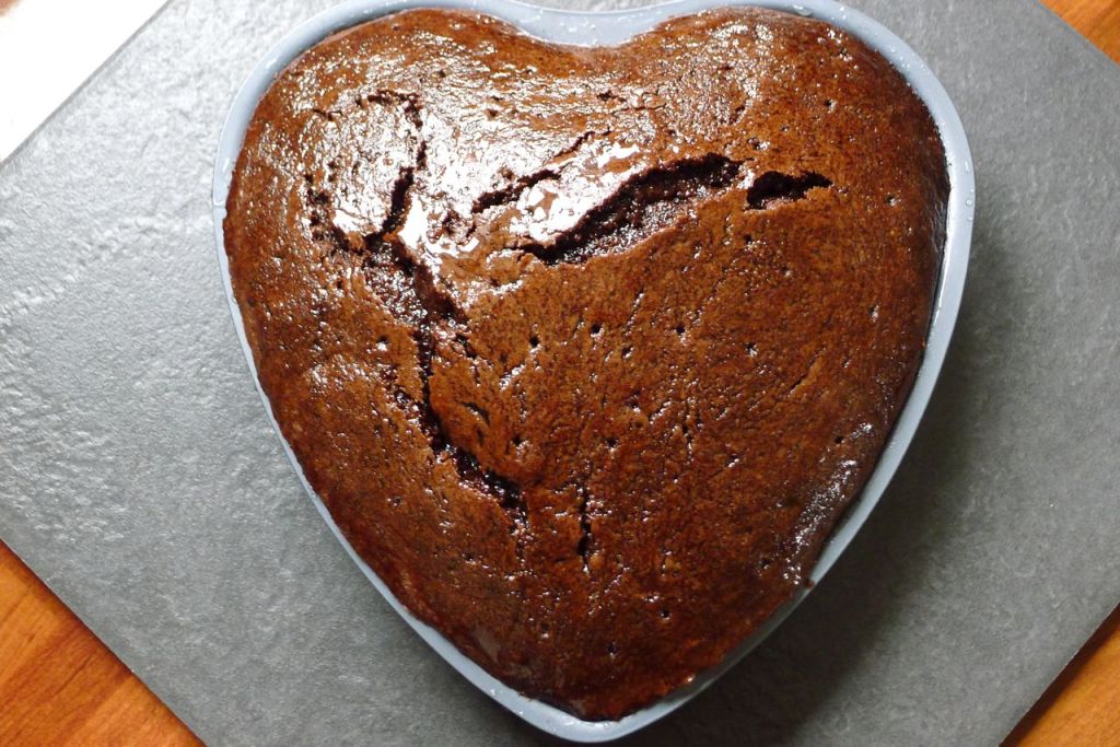 Undecorated heart shape cake