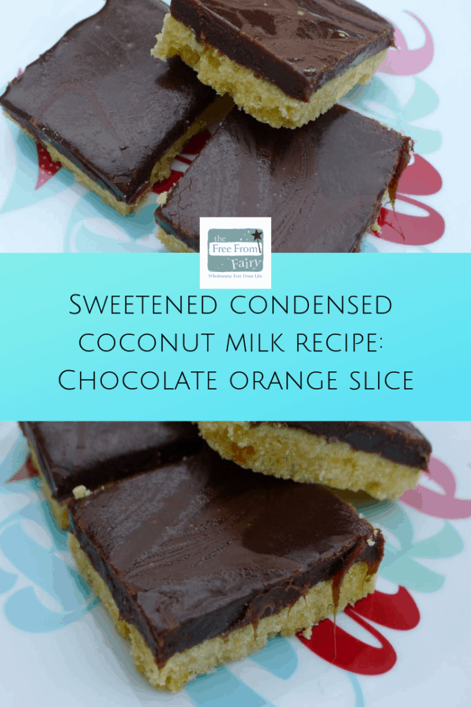 Find out how to make sweetened condensed coconut milk and a recipe for chocolate orange slice. #glutenfree #dairyfree #vegan #condensedmilk #dairyfreecondensedmilk