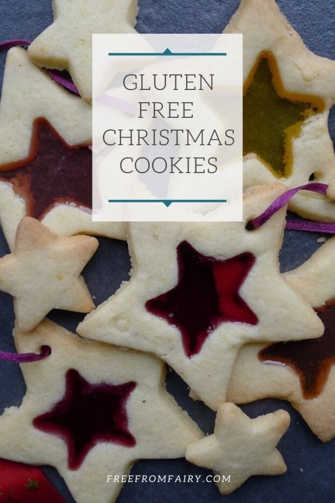 Gluten free Christmas cookies. These simple stained glass cookies are perfect as gifts and also look beautiful on the Christmas tree. #freefromfairy #glutenfreechristmas #glutenfreechristmascookies