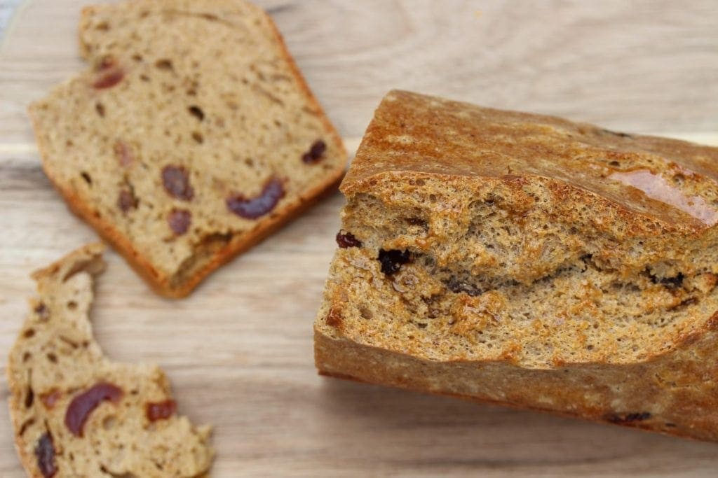 A gluten free fruit loaf from the top