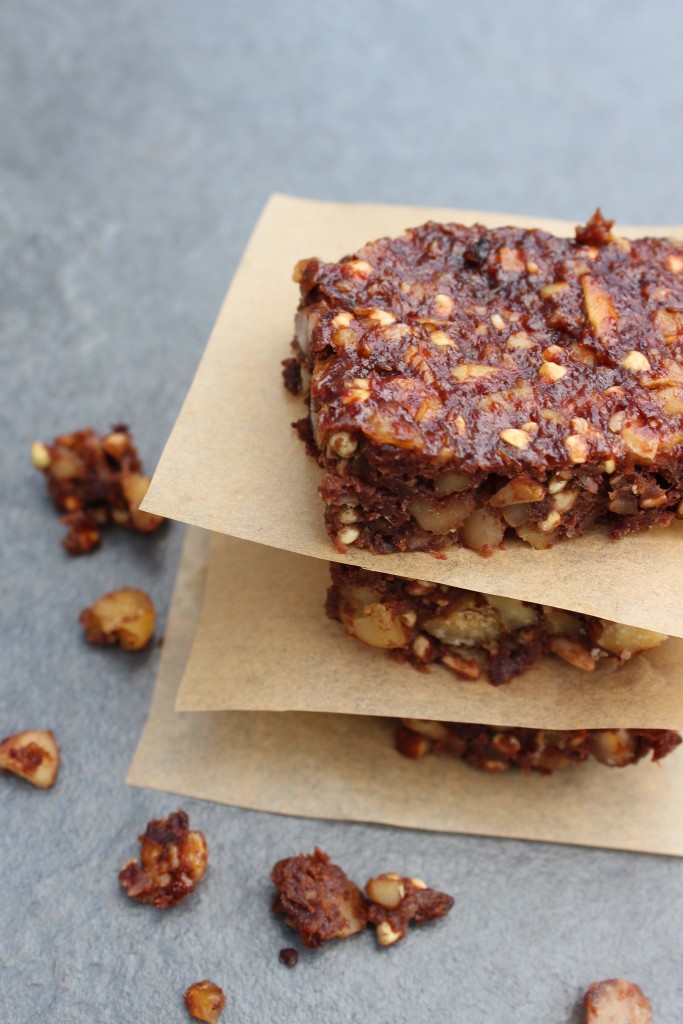 Oat free flapjacks made with nuts, chocolate and coconut.