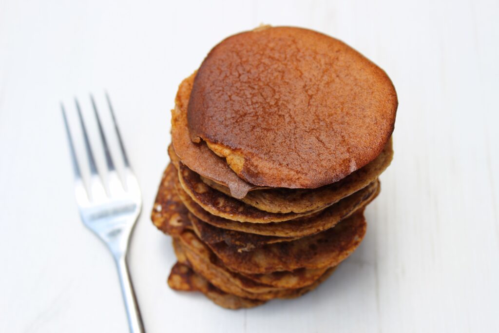 a stack of pancakes made with butternut squash