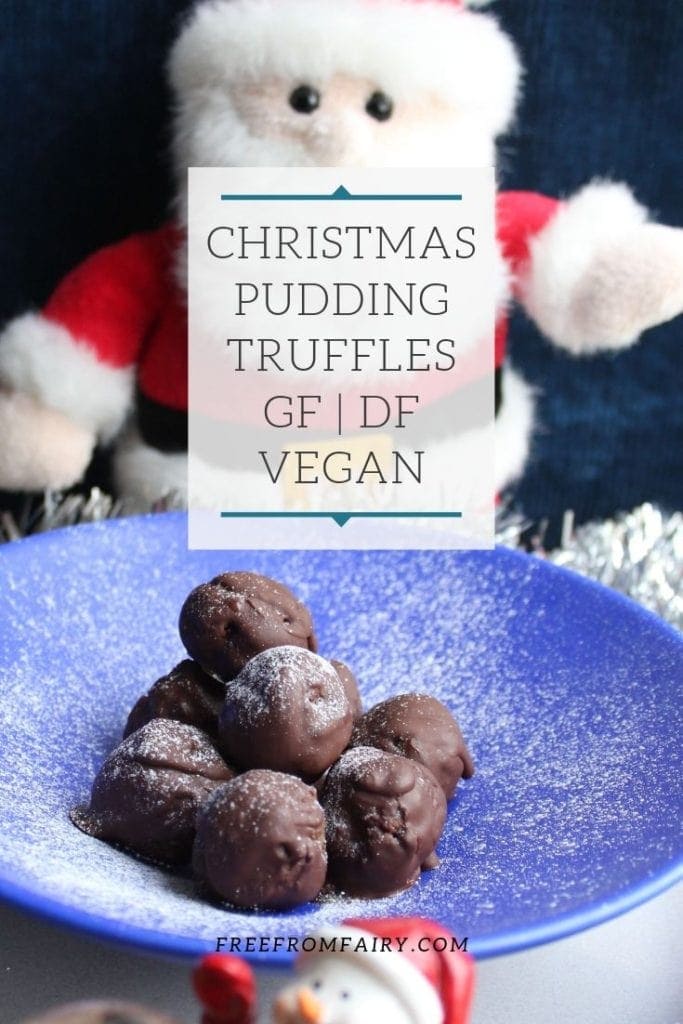 These Christmas pudding truffles are so simple to make and make wonderful Christmas gifts. #homemadetruffles #vegantruffles #dairyfreetruffles #christmastruffles #homemadechristmasfoodgift