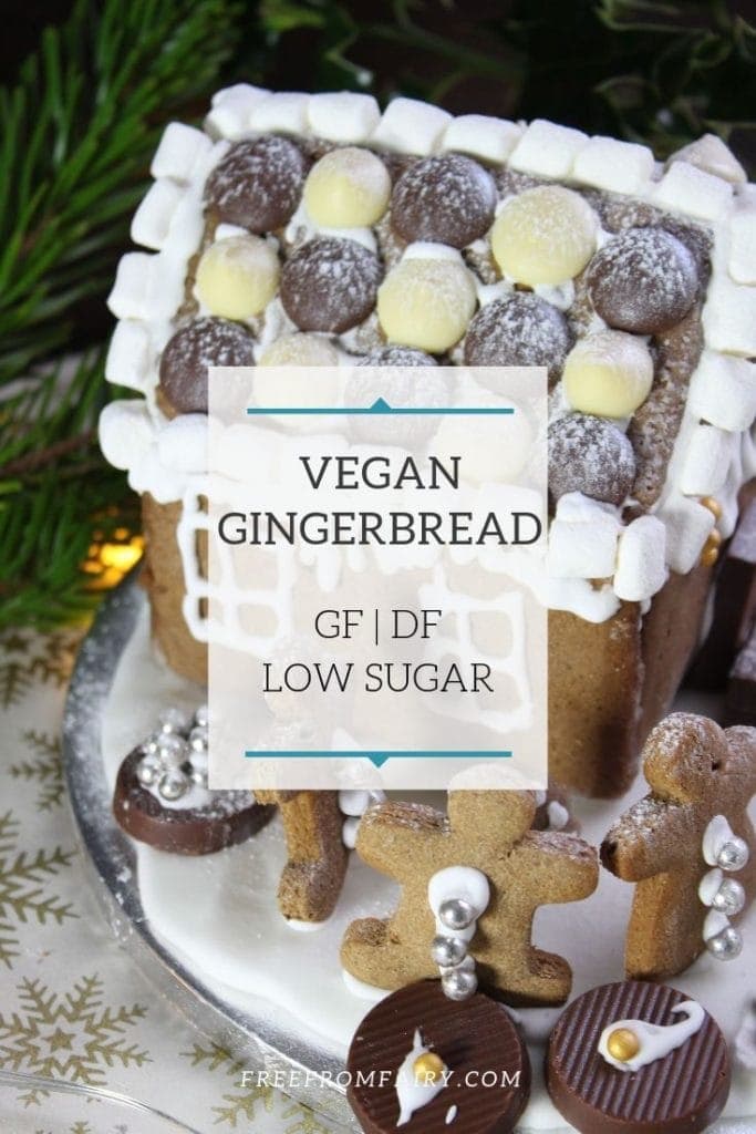 This simple to make gluten free vegan gingerbread can be used to make houses, men or anything. It's low in sugar but delicious too. #glutenfree #dairyfree #vegan #vegangingerbread #glutenfreegingerbread #dairyfreegingerbread #gingerbreadhouse #vegangingerbiscuit #glutenfreegingerbiscuit #freefromfairy