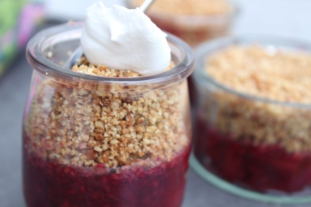 Healthy crumble recipe with coconut yoghurt to serve