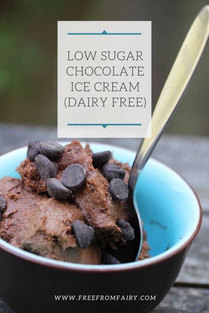 Low sugar ice cream! This recipe is a simple no churn ice cream. It's dairy free, egg free and suitable for vegans. It's so easy to make and is a source of protein too. #chocolateicecreamrecipe #nochurnicecream #lowsugaricecream #lowcarbicecream #dairyfreeicecream #dairyfreechocolateicecream 