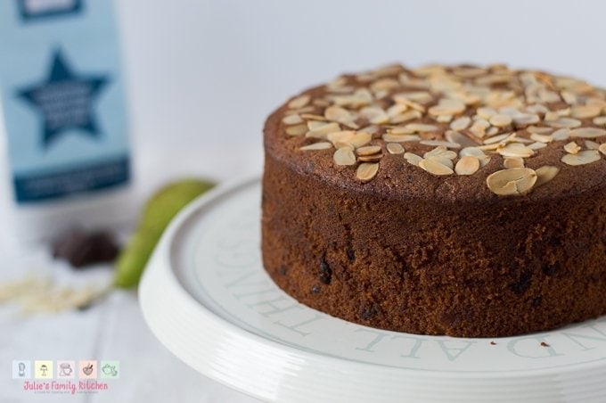 Incredible almond pear and chocolate gluten-free cake recipe using Free From Fairy wholegrain flour