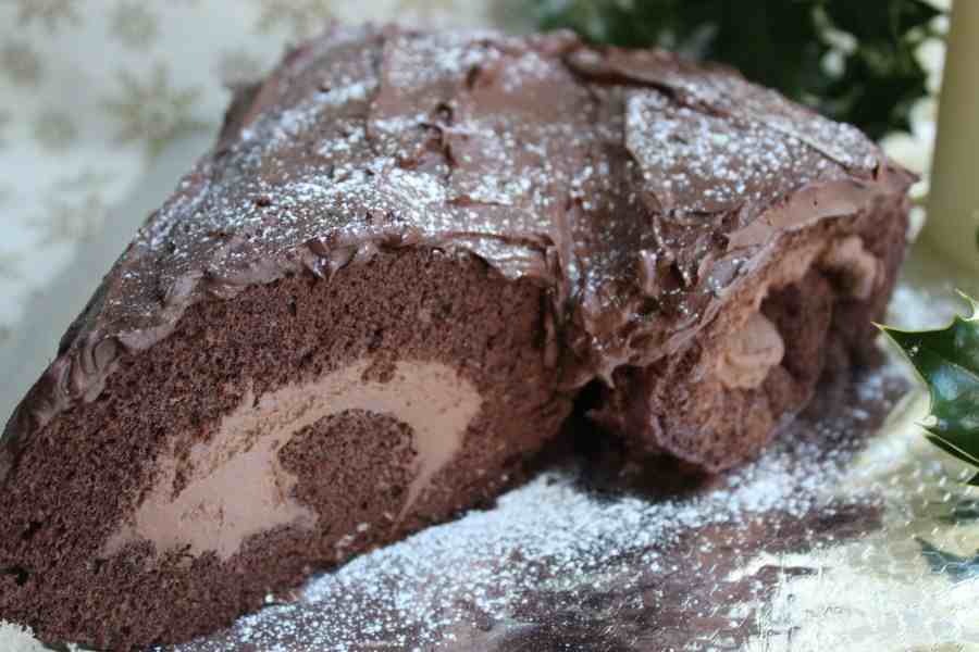 Gluten-free, Dairy-free chocolate roulade or Christmas yule log