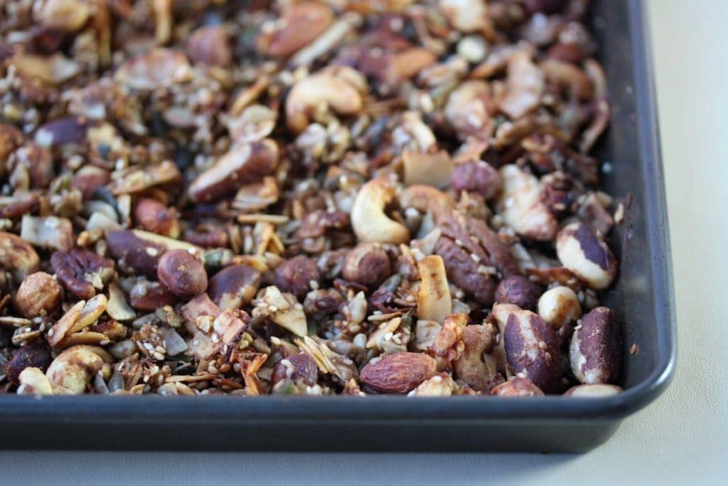 Gluten-free, sugar-free, low carb granola. The perfect pick me up this January. Sweetened with a little banana.