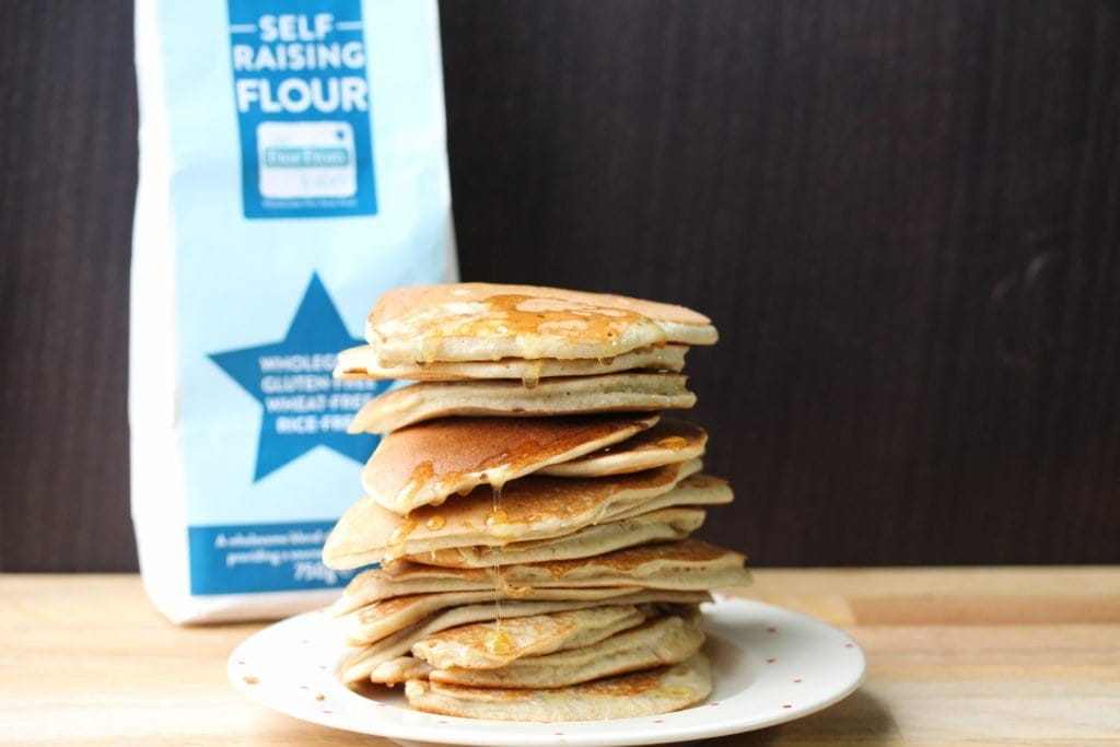 Perfect pancakes made in a jar! Super simple and easy even the kids can do this. Gluten free and dairy free made with Free From Fairy wholegrain gluten and rice free flour blend