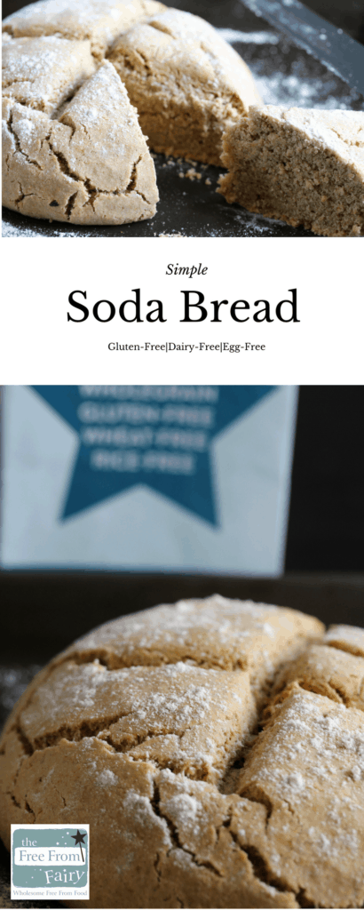 Simple wholegrain soda bread made using the Free From Fairy self-raising flour, a great alternative to wheat flour. This recipe is gluten-free, wheat-free, dairy-free and egg-free.