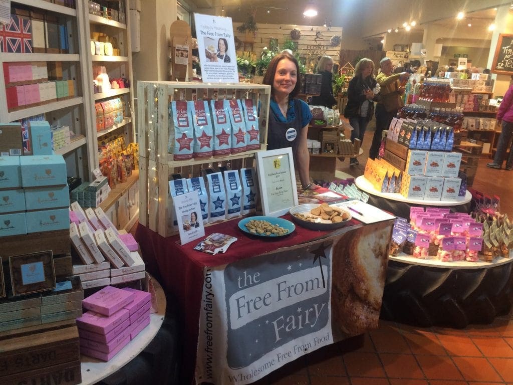 Selling my wholegrain gluten and rice free flour at Darts Farm, Devon