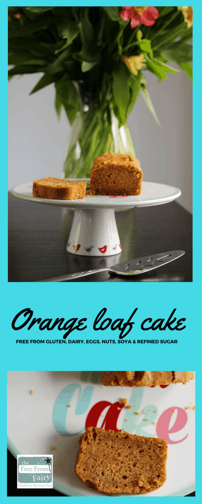 Simple vegan orange cake that is #glutenfree, #dairyfree, #eggfree, #nutfree, #soyafree and #refinedsugarfree. It is made with the Free From Fairy's wholegrain self raising flour blend for a perfect rise.