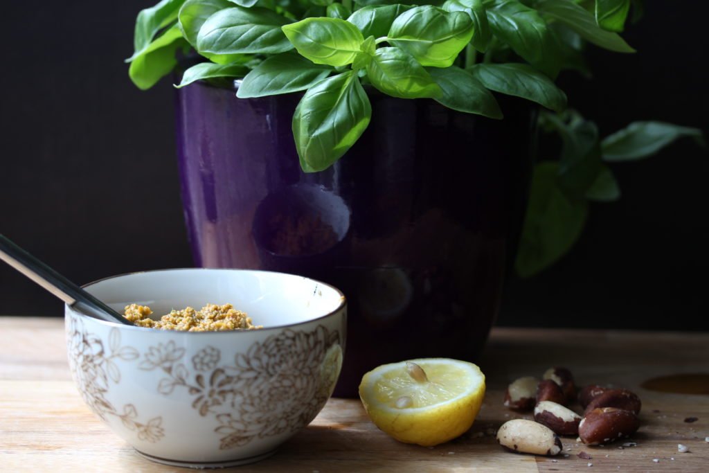 Dairy-free pesto made with sun-dried tomatoes and brazil nuts from The Free From Fairy