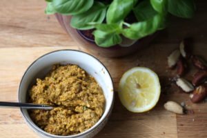 Vegan pesto with sundried tomatoes and brazil nuts.