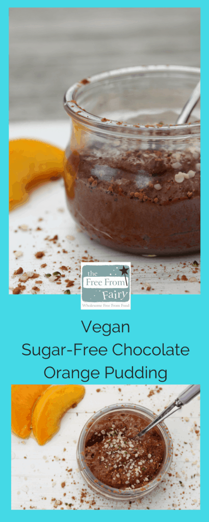 Incredible, decadent chocolate orange pudding made without gluten, dairy or sugar; gluten-free, dairy-free, sugar-free chocolate pudding suitable for vegans