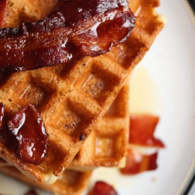 Make delicious gluten-free Belgian waffles with bacon and maple syrup using the Free From Fairy's wholegrain gluten-free flour blends.