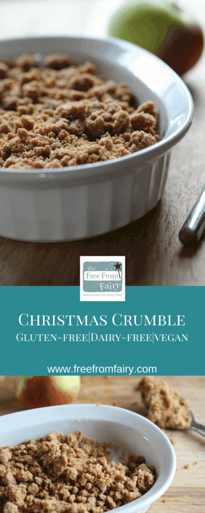 The perfect make ahead pudding at Christmas and a great way to use up mincemeat. Make the filling and the crumble ahead of time and put in the freezer until you need them. The pudding is #glutenfree and #dairyfree provided you choose your mincemeat accordingly. The crumble is super crispy and made with the Free From Fairy's wholegrain gluten-free and rice-free flour blend.