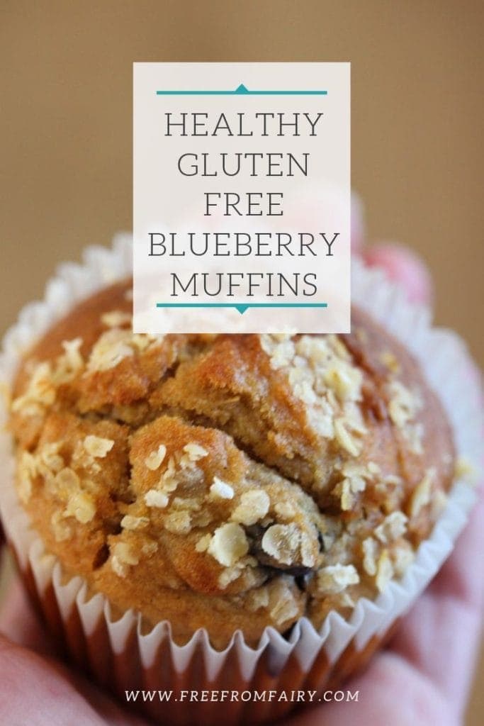 Healthy muffins; gluten free blueberry muffins. Easy recipe that creates moist gluten free muffins. #freefromfairy #glutenfreemuffins #moistglutenfreemuffins #glutenfreeblueberrymuffins #healthymuffins #healthyblueberrymuffin #healthyblueberryoatmuffin