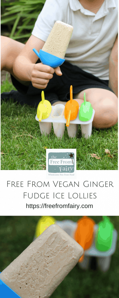 Vegan Ginger Fudge Ice lollies. These ice lollies are fudgy and creamy and made with just 4 ingredients. They are #glutenfree #dairyfree #eggfree #nutfree #soyafree #refinedsugarfree and #paleo