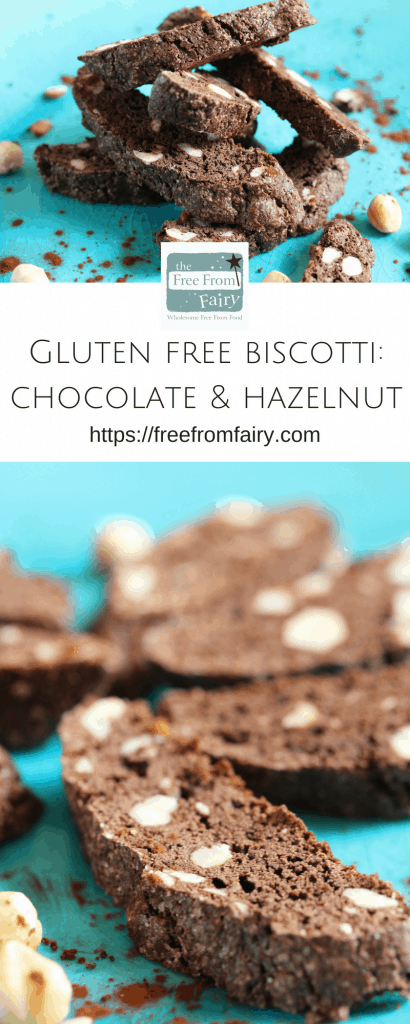 Gluten free biscotti recipe. This chocolate and hazelnut biscotti is made with the Free From Fairy's wholegrain gluten free flour blend and is so simple to make. #glutenfree #dairyfree #biscotti #freefromfairy #glutenfreeflour