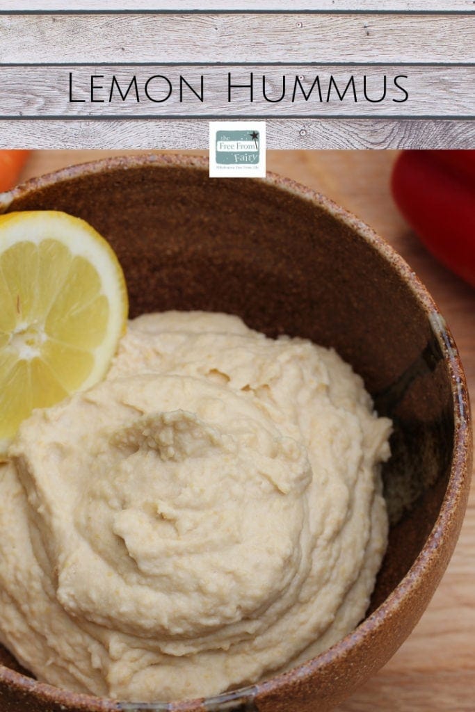 Lemon hummus recipe from the Free From Fairy. A simple quick recipe that incorporates lemon essential oil for added health benefits. #glutenfree #vegan #hummus #lemonhummus #howtomakehummus #essentialoils #lemonessentialoil