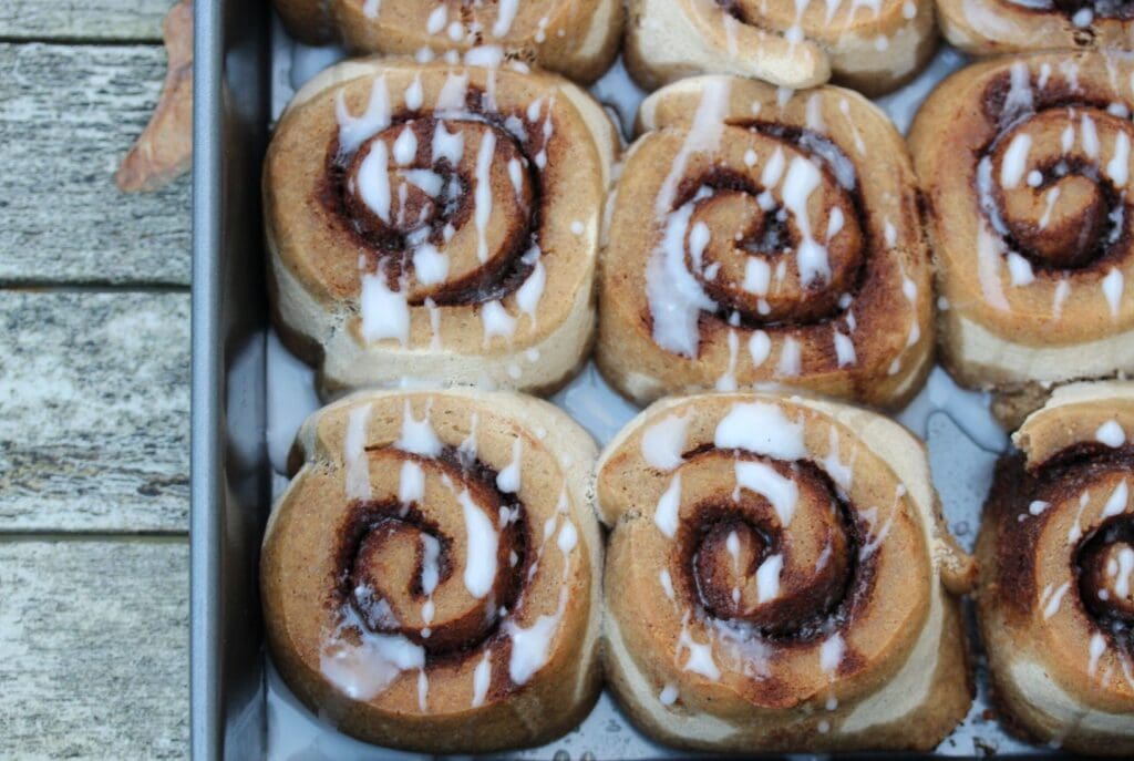 Simple gluten free cinnamon rolls made with the Free From Fairy's wholegrain gluten free flour blend. #glutenfree #dairyfree #eggfree #vegan #vegancinnamonrolls #glutenfreecinnamonrolls