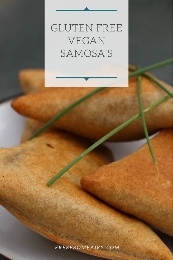 Gluten free samosas made with the Free From Fairy's wholegrain gluten free flour blend. With two options for cooking; either frying or baking for a healthier option. #glutenfreesamosas #glutenfreeindian #glutenfreevegansamosas #vegansamosas