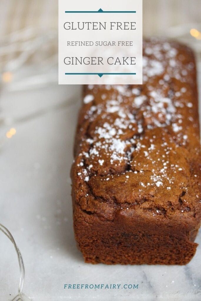 A simple recipe for gluten free ginger cake that has no refined sugar and can be adapted to the vegan diet. #gingercake #glutenfreegingercake #glutenfreegingerbread #freefromfairy #fairyflour #glutenfreecake #vegancake #vegangingercake