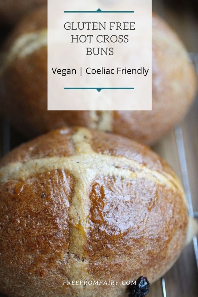 Easy gluten free hot cross bun recipe using the wholegrain gluten free (vegan) bread mix from the Free From Fairy. #glutenfreehotcrossbuns #easyglutenfreehotcrossbuns #glutenfreeeaster #freefromfairy