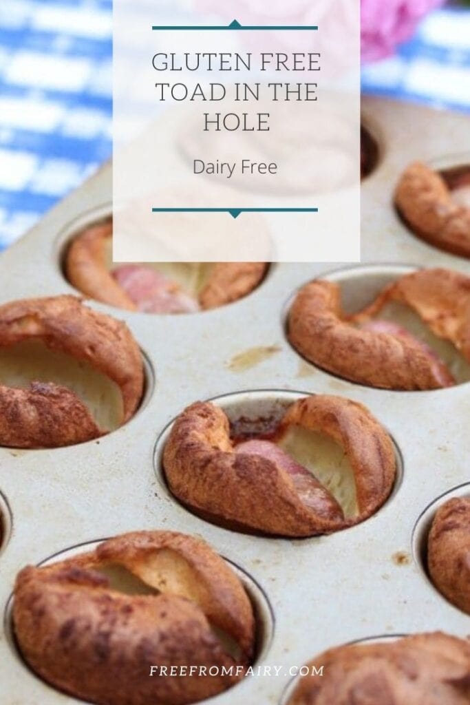 Mini gluten free Toad in the Hole. These wonderful mini Toad in the Holes are perfect for kids; can be made dairy free and would make a perfect lunchbox filler. #glutenfree #glutenfreelunchbox #glutenfreebatter #glutenfreetoadinthehole #freefromfairy