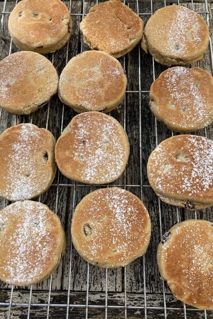 Gluten free Welsh cakes on a cooling rack