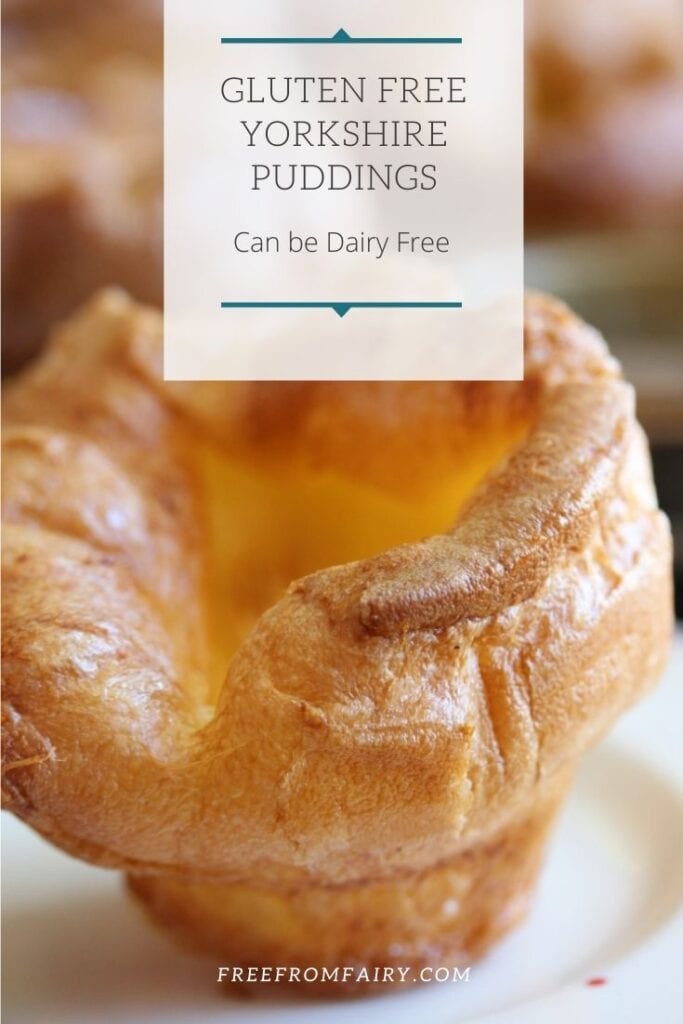 The best gluten free Yorkshire puddings recipe that you'll find. In fact whether you're gluten free or not this Yorkshire pudding recipe is a keeper! Can be made dairy free too. #glutenfreeyorkshirepuddings #glutenfreeroast #glutenfreeyorkies #freefromfairy