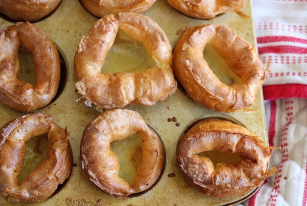 Top view of gluten free Yorkshire puddings in their tin