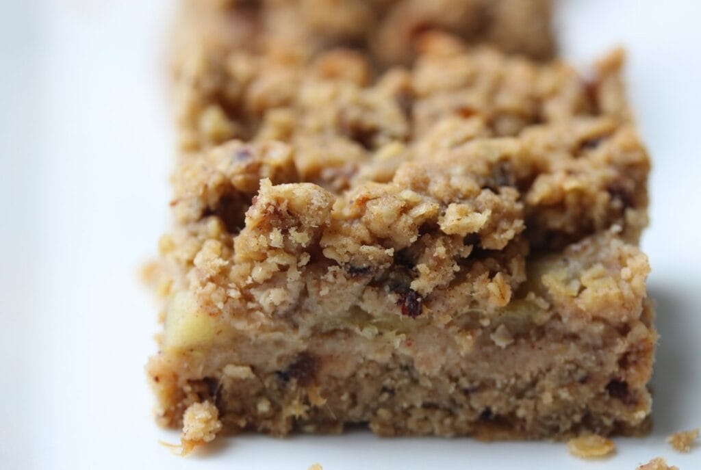 Apple crumble flapjack made with honey and dates not syrup