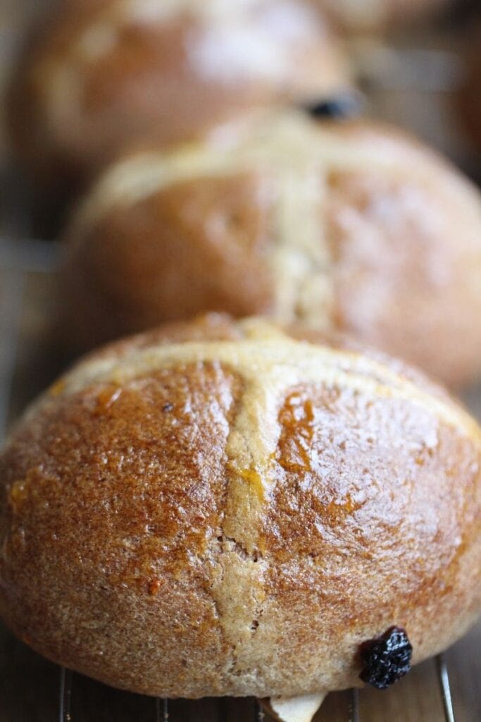 Close up gluten free hot cross bun recipe - portrait shot