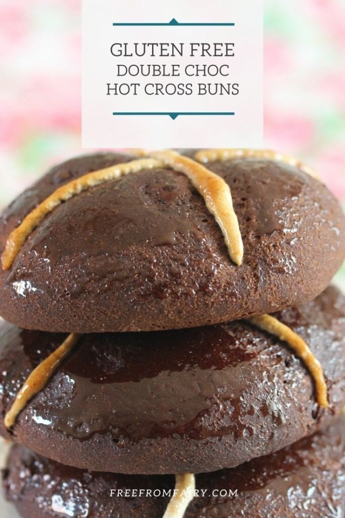 Gluten free and vegan Double Chocolate Hot Cross Buns. A simple recipe using the Free From Fairy's wholegrain gluten free bread mix.